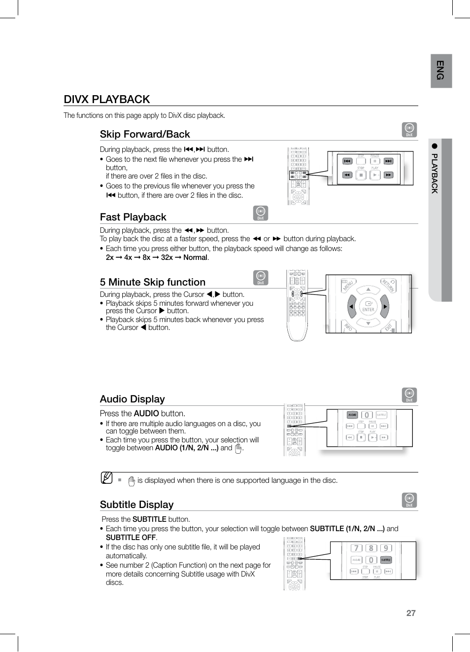 Divx playback | Samsung HT-TZ122 User Manual | Page 28 / 60