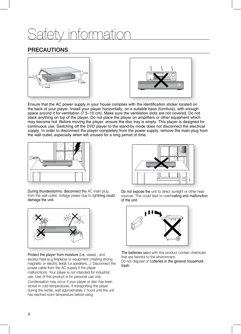 Safety information, Precautions | Samsung HT-TZ122 User Manual | Page 5 / 60