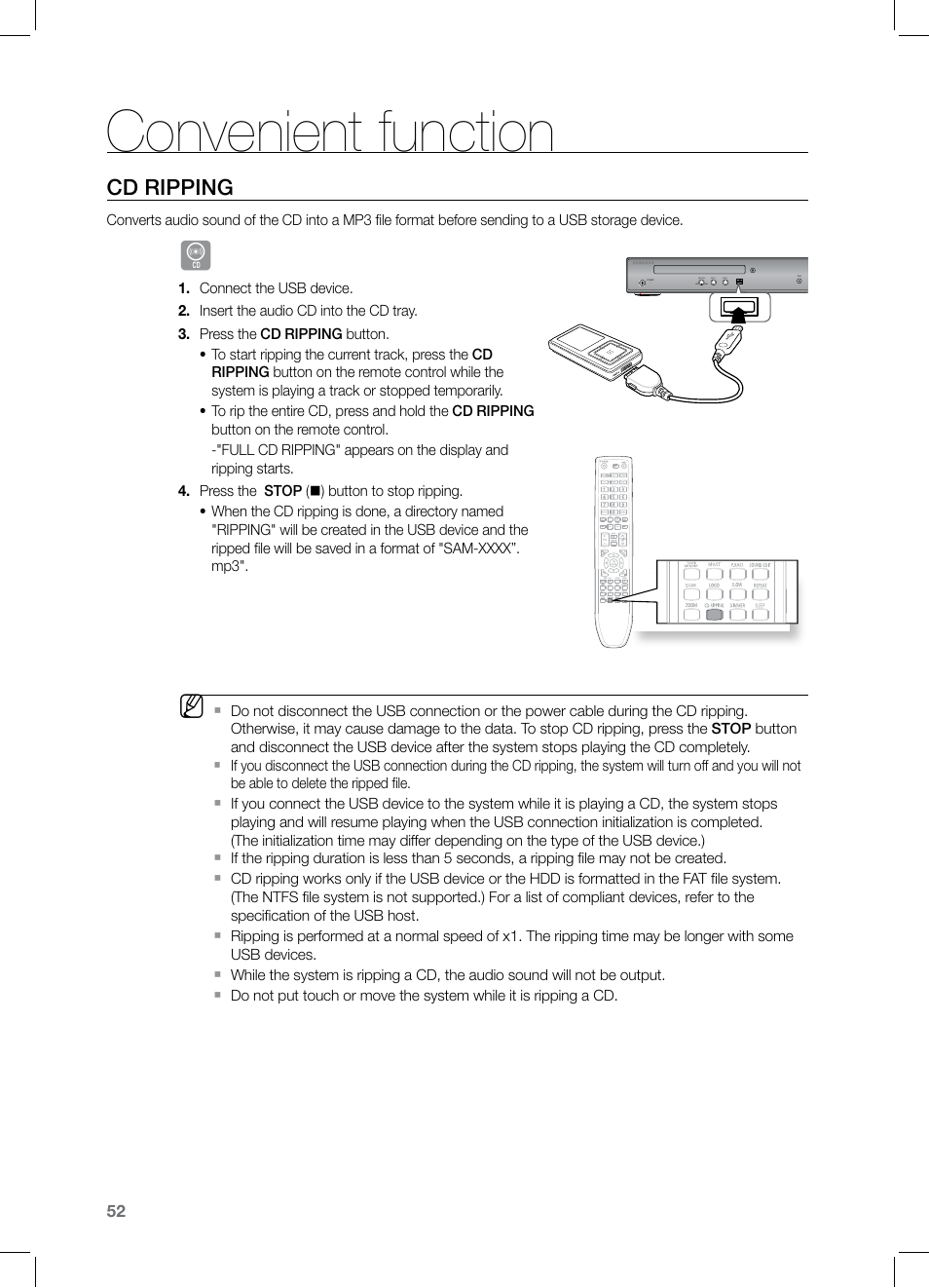 Cd ripping, Convenient function | Samsung HT-TZ122 User Manual | Page 53 / 60