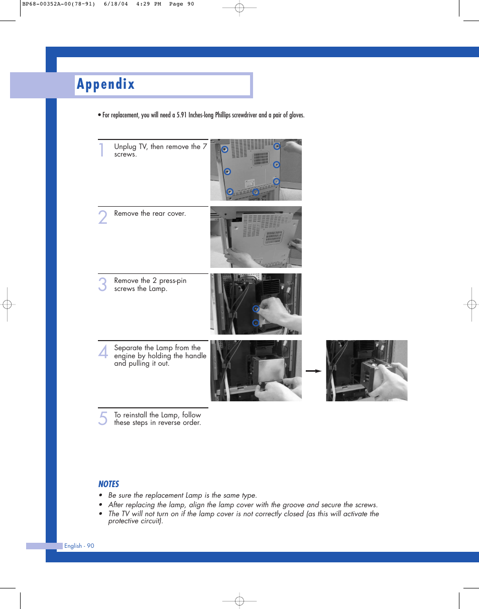 Appendix | Samsung HL-P5085W User Manual | Page 90 / 91