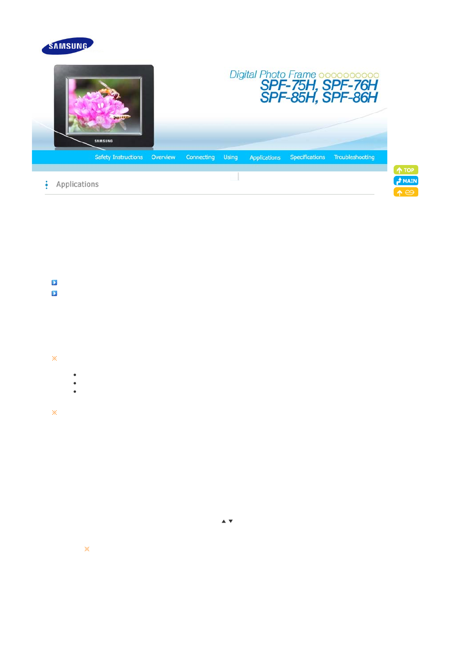 Applications | Samsung SPF-86H User Manual | Page 19 / 27