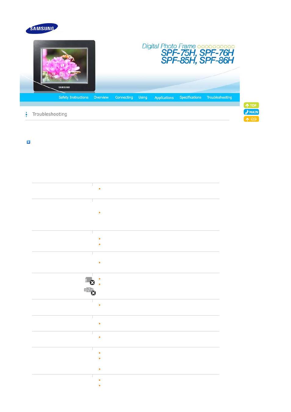 Troubleshooting | Samsung SPF-86H User Manual | Page 23 / 27