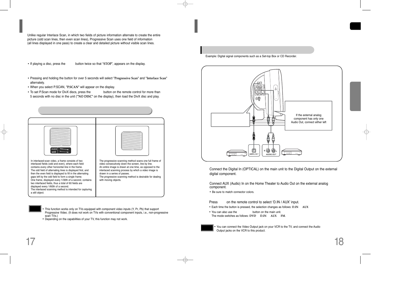 P.scan(progressive scan) function, Connecting external components, P.scan | Function, Progressive scan) | Samsung HT-XQ100G User Manual | Page 10 / 36