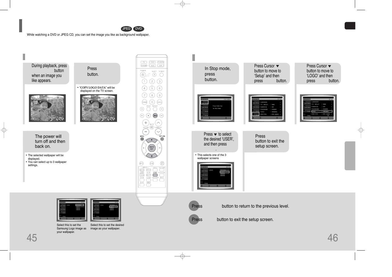 Setting the wallpaper | Samsung HT-XQ100G User Manual | Page 24 / 36