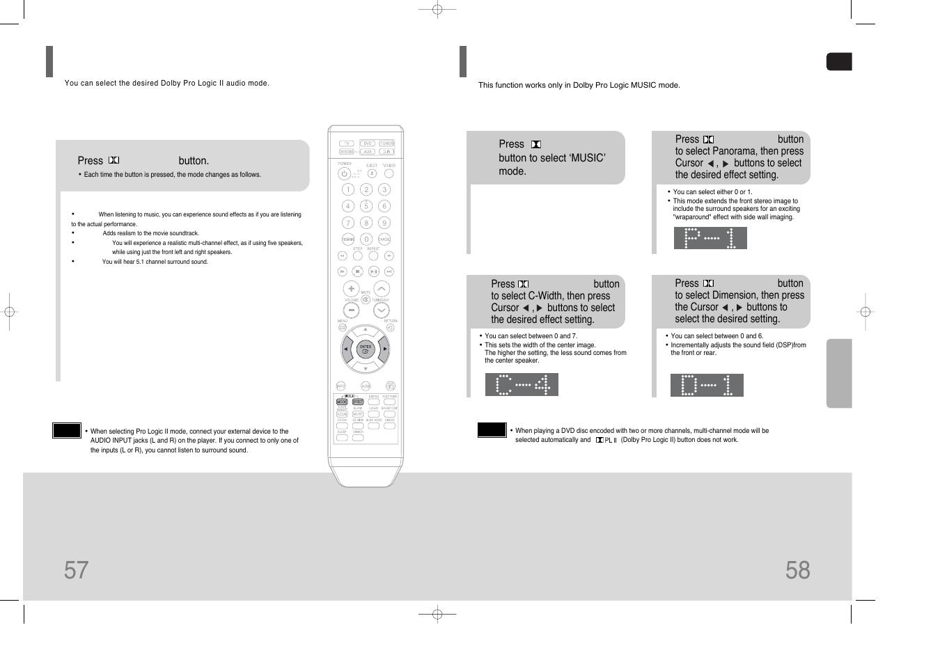 Dolby pro logic ii mode, Dolby pro logic ii effect, Dolby pro logic ii effect 57 | Samsung HT-XQ100G User Manual | Page 30 / 36