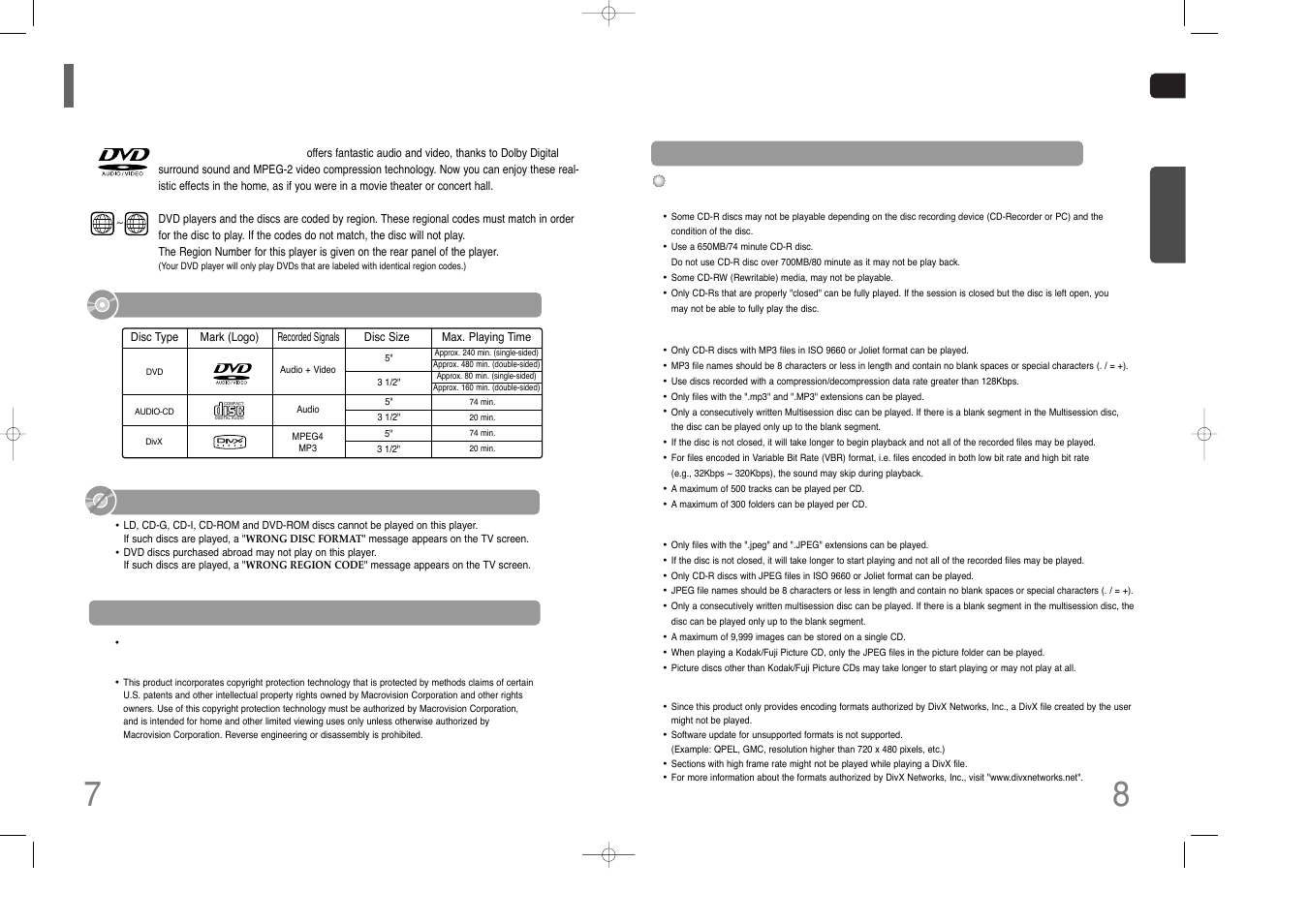 Notes on discs, Disc recording format, Do not use the following types of disc | Playable discs | Samsung HT-XQ100G User Manual | Page 5 / 36