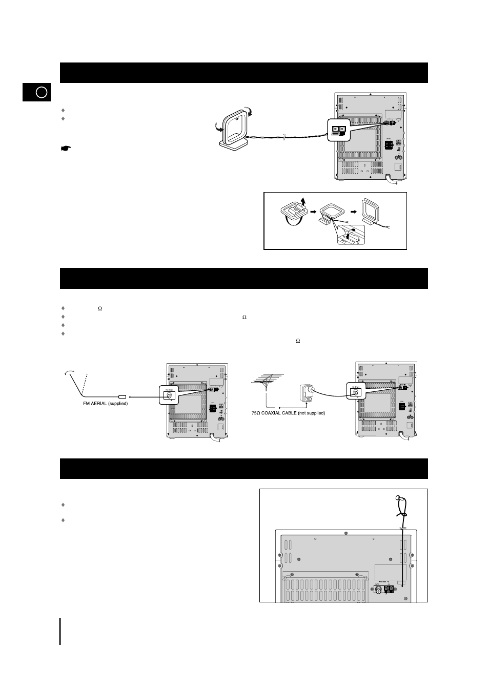 Connecting the am (mw)/lw aerial, Connecting the fm aerial, Connecting the sw aerial (option) | Samsung AH68-01145B User Manual | Page 10 / 29