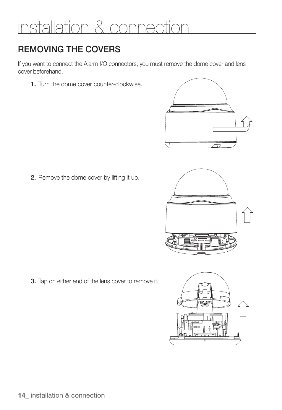 Installation & connection, Removing the covers | Samsung SNC-B5368P User Manual | Page 14 / 105