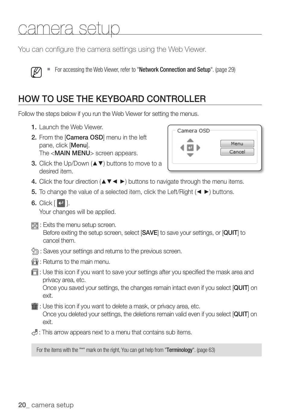 Camera setup, How to use the keyboard controller | Samsung SNC-B5368P User Manual | Page 20 / 105