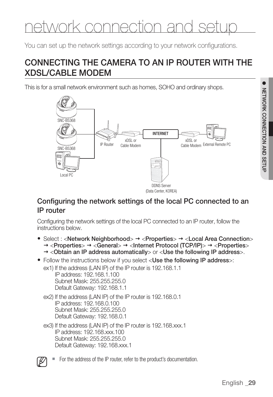 Network connection and setup | Samsung SNC-B5368P User Manual | Page 29 / 105