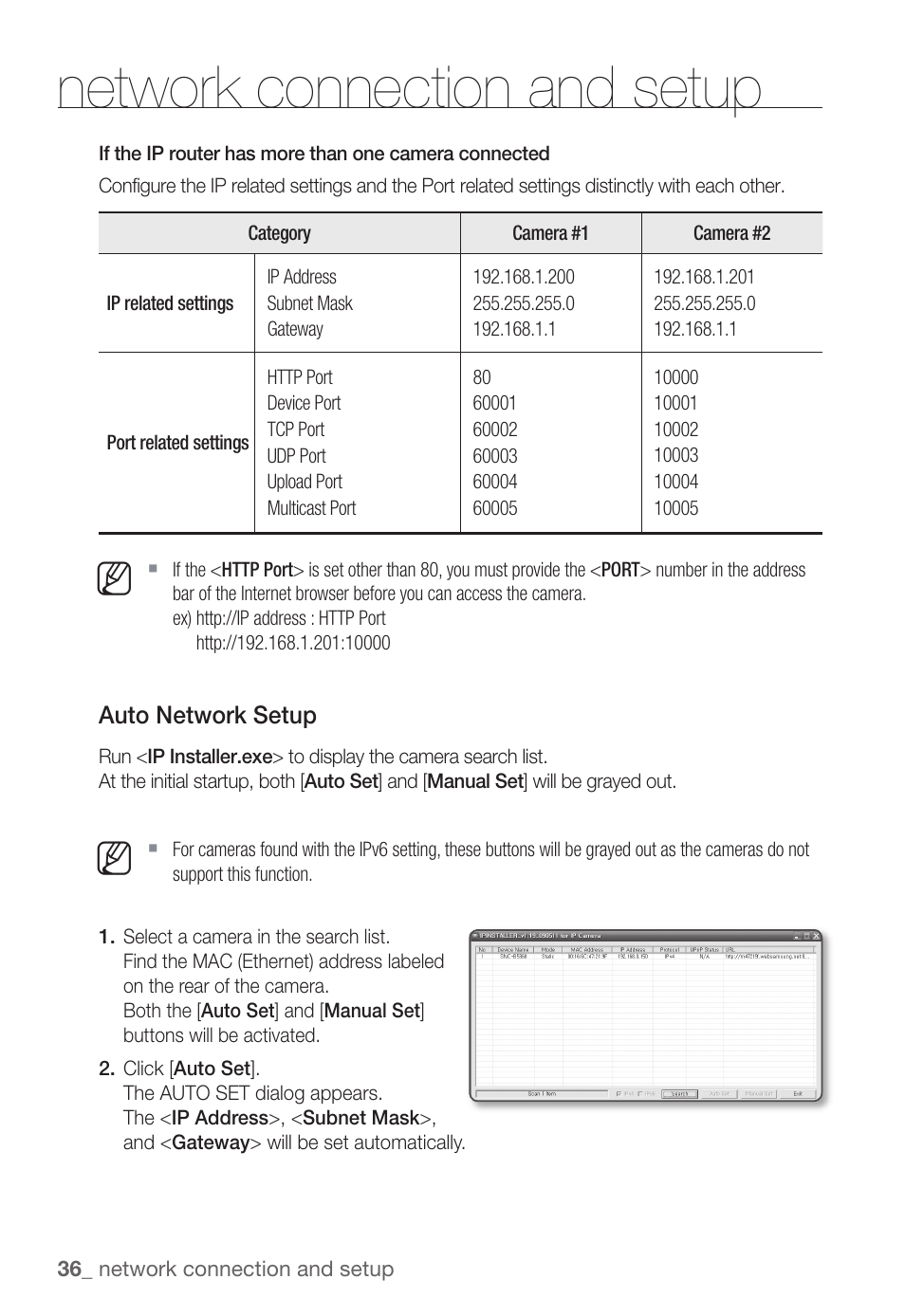 Network connection and setup | Samsung SNC-B5368P User Manual | Page 36 / 105
