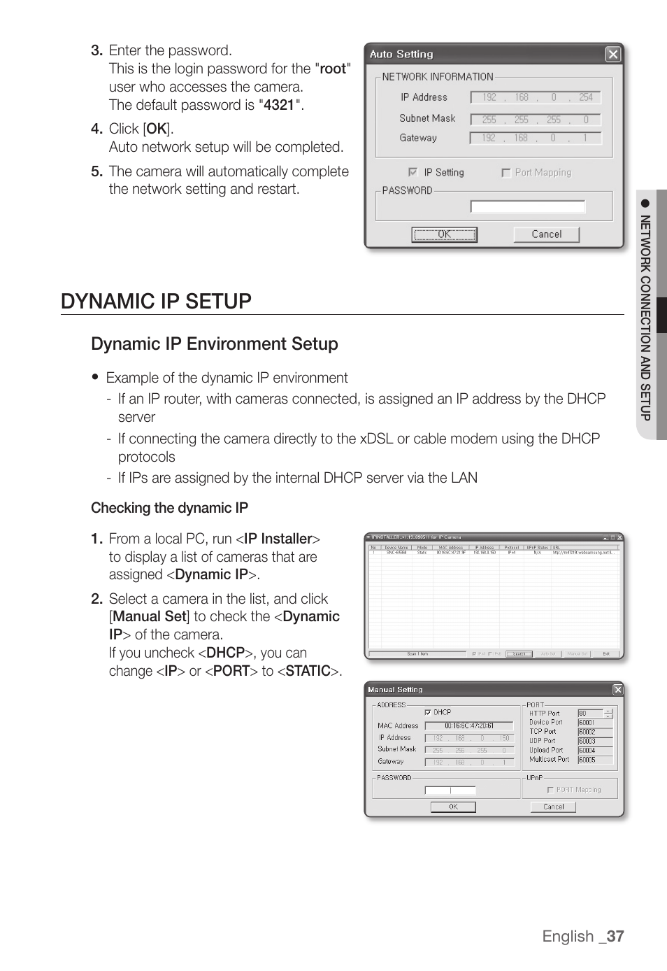 Dynamic ip setup, Dynamic ip environment setup | Samsung SNC-B5368P User Manual | Page 37 / 105