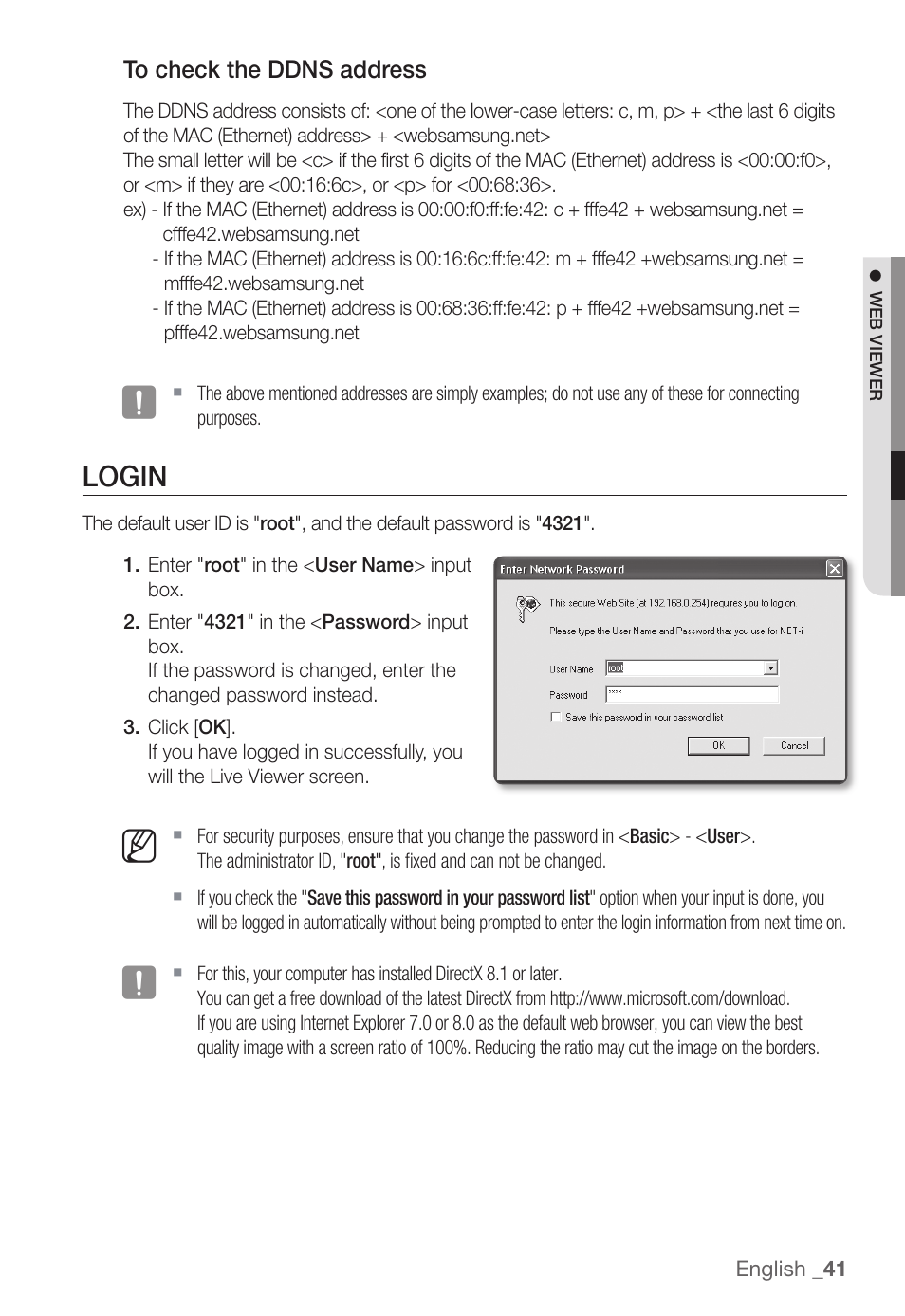 Login | Samsung SNC-B5368P User Manual | Page 41 / 105