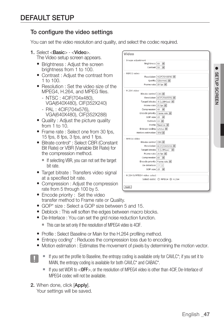 Default setup | Samsung SNC-B5368P User Manual | Page 47 / 105