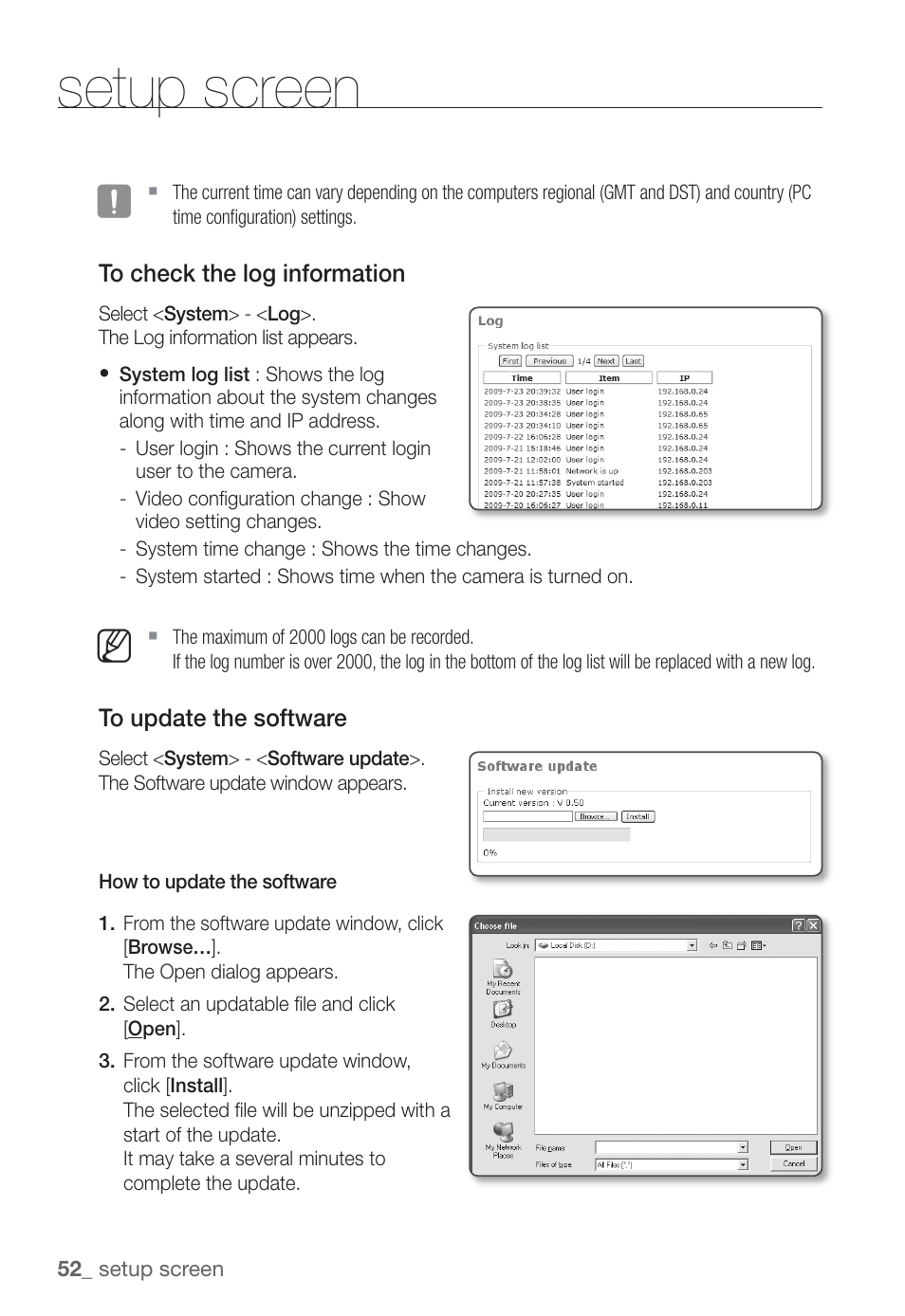 Setup screen | Samsung SNC-B5368P User Manual | Page 52 / 105