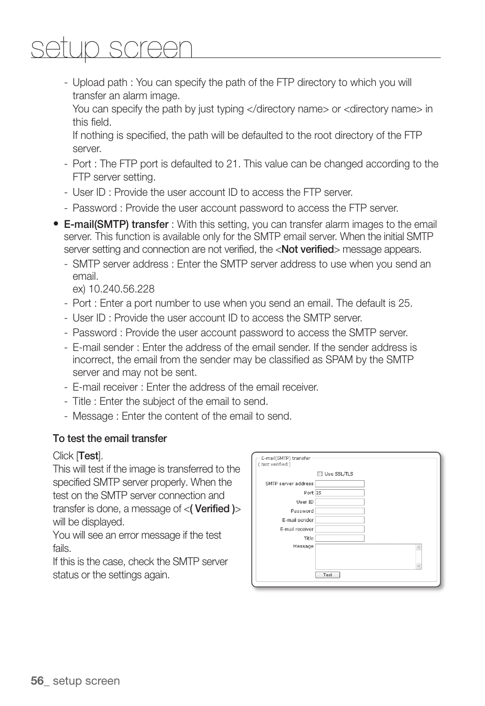 Setup screen | Samsung SNC-B5368P User Manual | Page 56 / 105