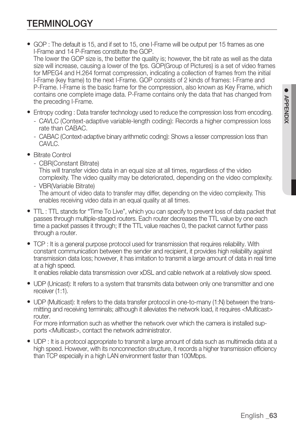 Terminology | Samsung SNC-B5368P User Manual | Page 63 / 105