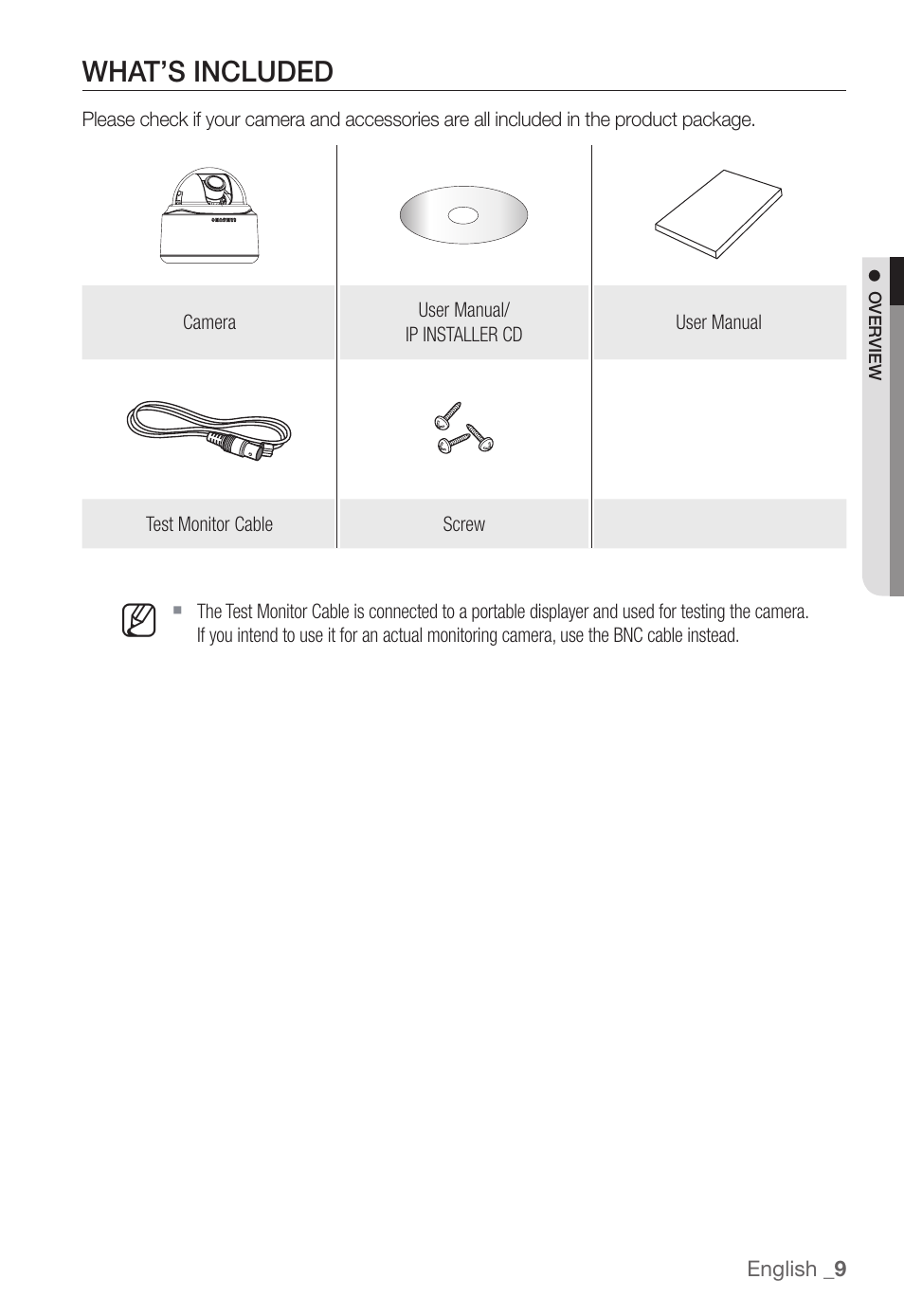 What’s included | Samsung SNC-B5368P User Manual | Page 9 / 105