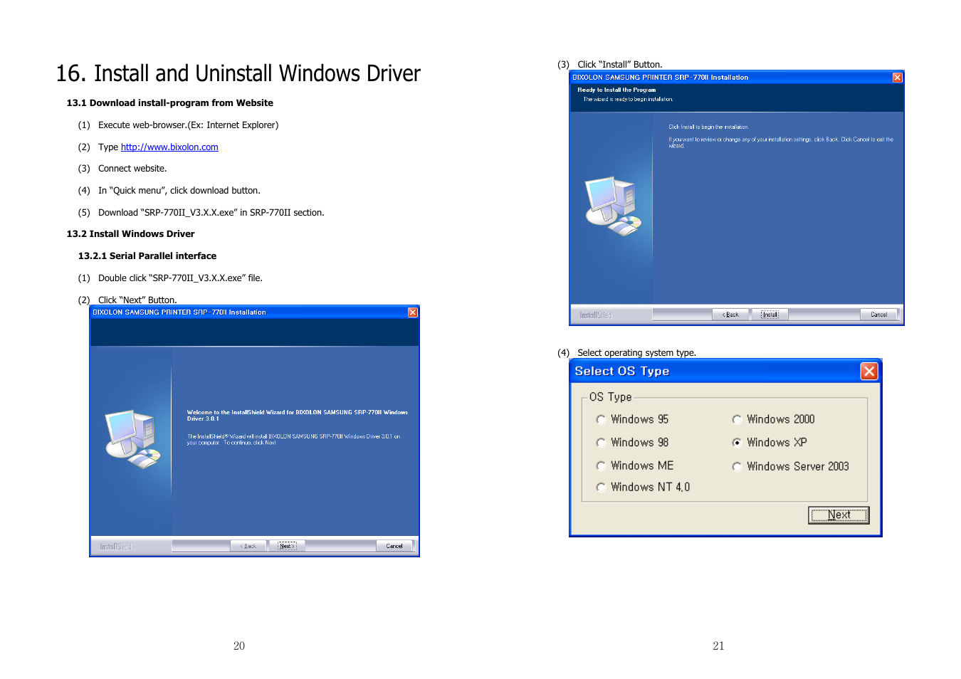 Install and uninstall windows driver | Samsung SRP-770II User Manual | Page 11 / 19