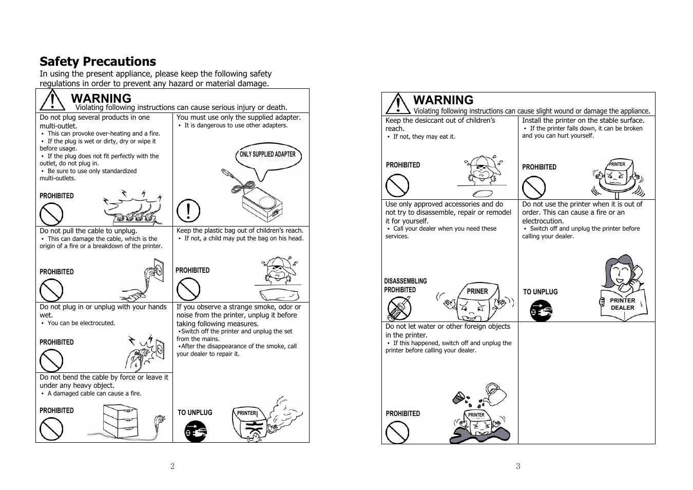 Safety precautions, Warning | Samsung SRP-770II User Manual | Page 2 / 19
