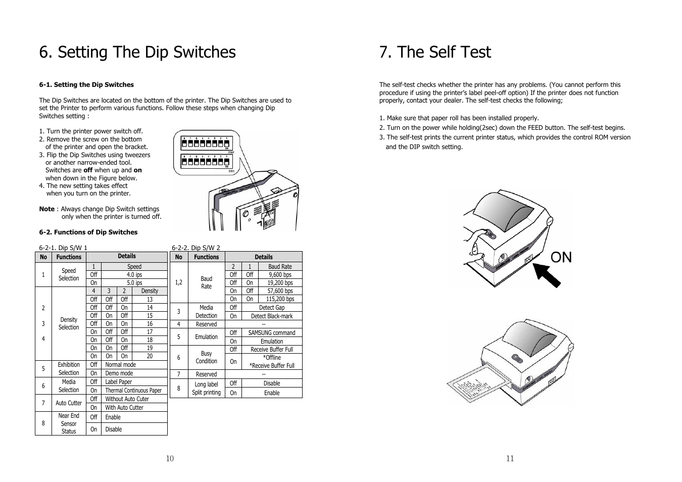 Setting the dip switches, The self test | Samsung SRP-770II User Manual | Page 6 / 19