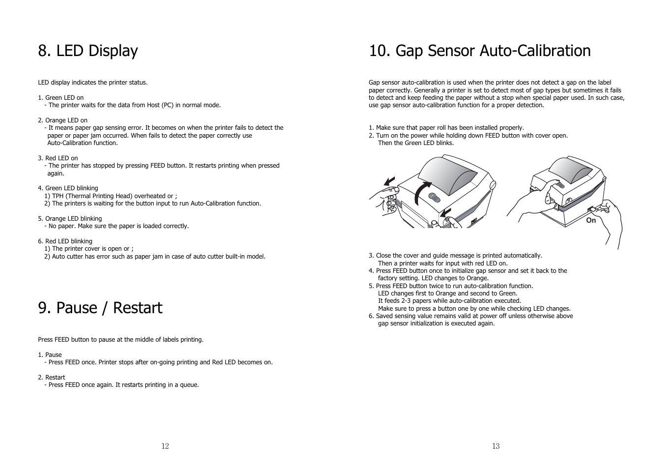 Led display, Pause / restart, Gap sensor auto-calibration | Samsung SRP-770II User Manual | Page 7 / 19