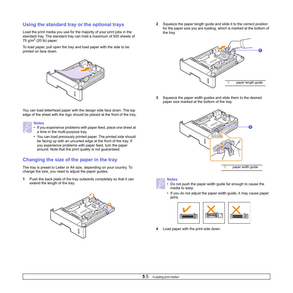 Using the standard tray or the optional trays, Changing the size of the paper in the tray | Samsung ML-4050ND User Manual | Page 31 / 110