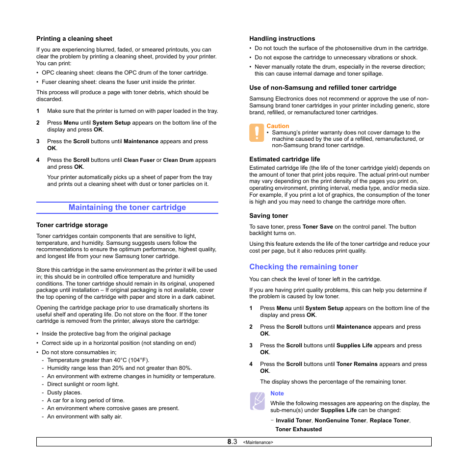 Maintaining the toner cartridge, Checking the remaining toner | Samsung ML-4050ND User Manual | Page 40 / 110