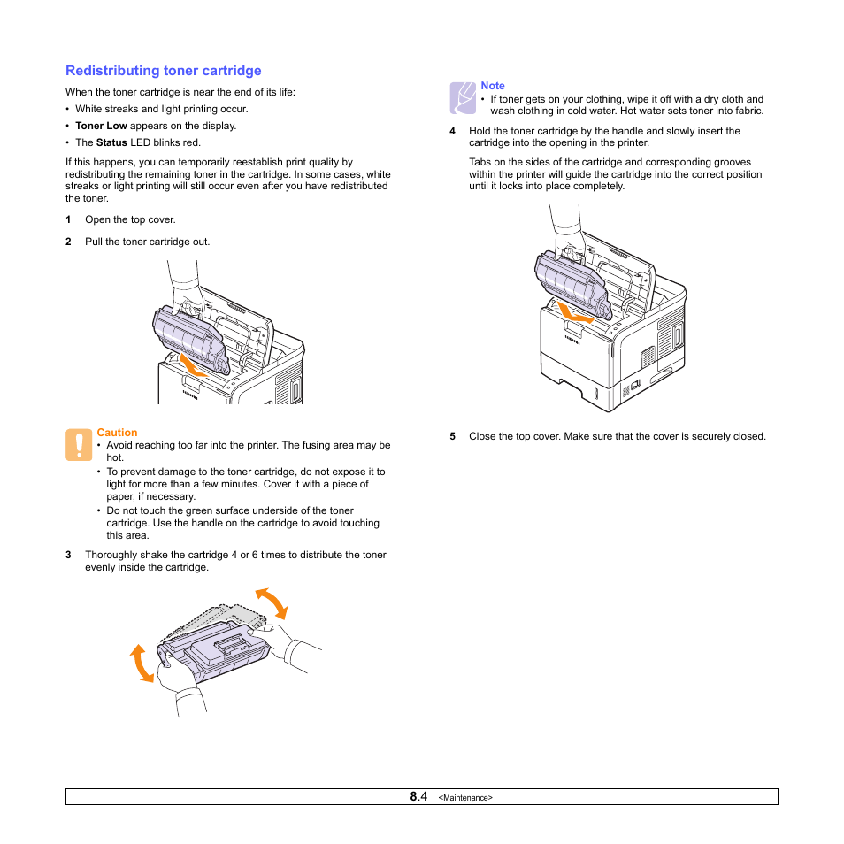 Redistributing toner cartridge | Samsung ML-4050ND User Manual | Page 41 / 110