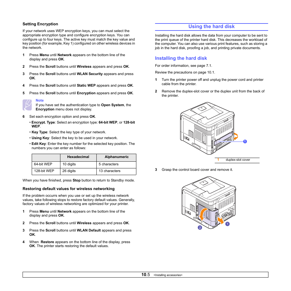 Using the hard disk, Installing the hard disk | Samsung ML-4050ND User Manual | Page 62 / 110