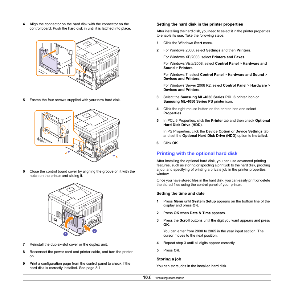 Printing with the optional hard disk | Samsung ML-4050ND User Manual | Page 63 / 110