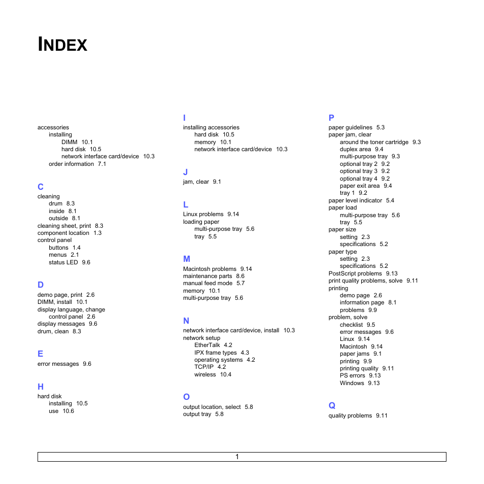 Index, Ndex | Samsung ML-4050ND User Manual | Page 67 / 110