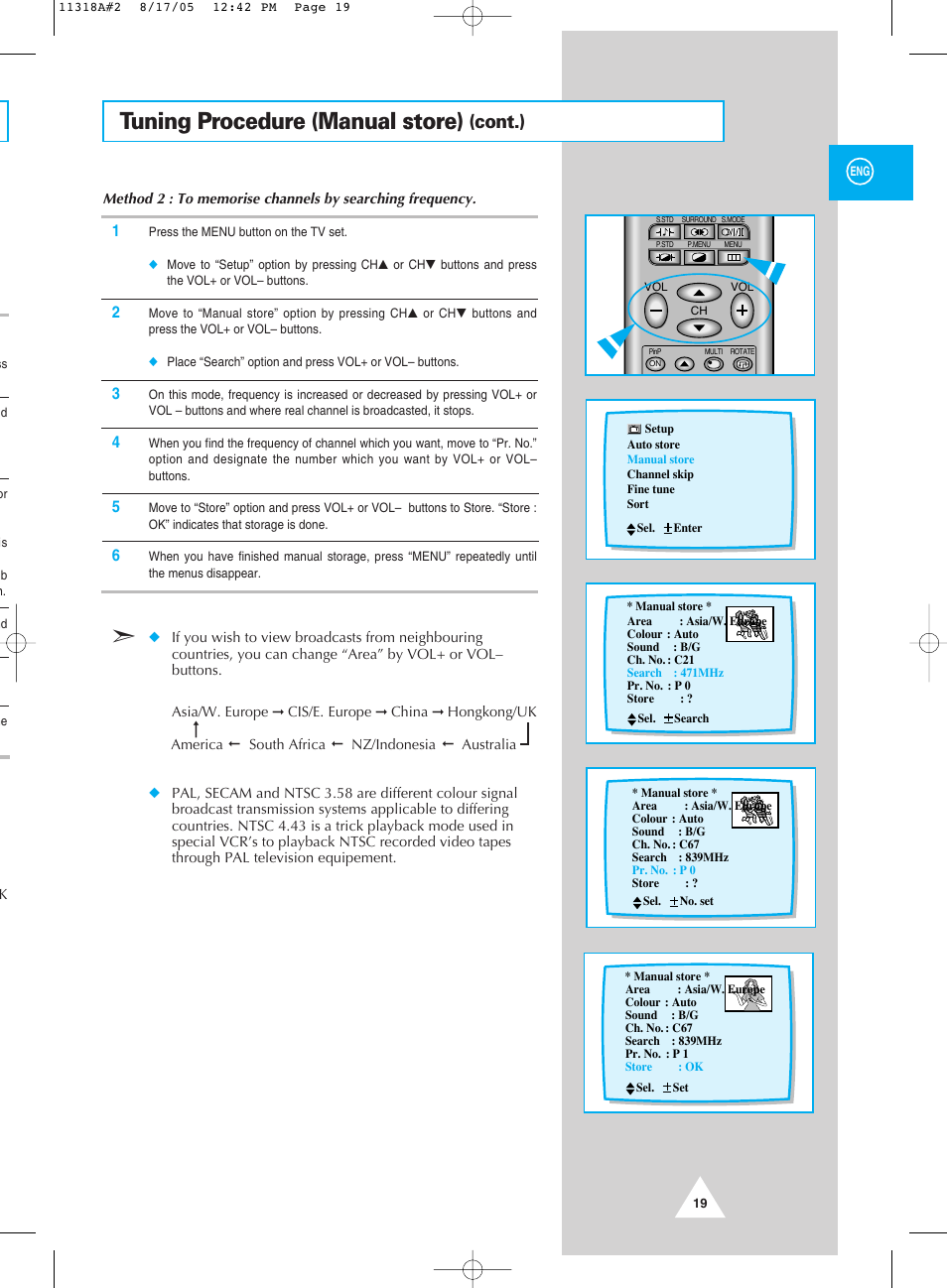 Tuning procedure (manual store), Cont.) | Samsung 521 User Manual | Page 19 / 40