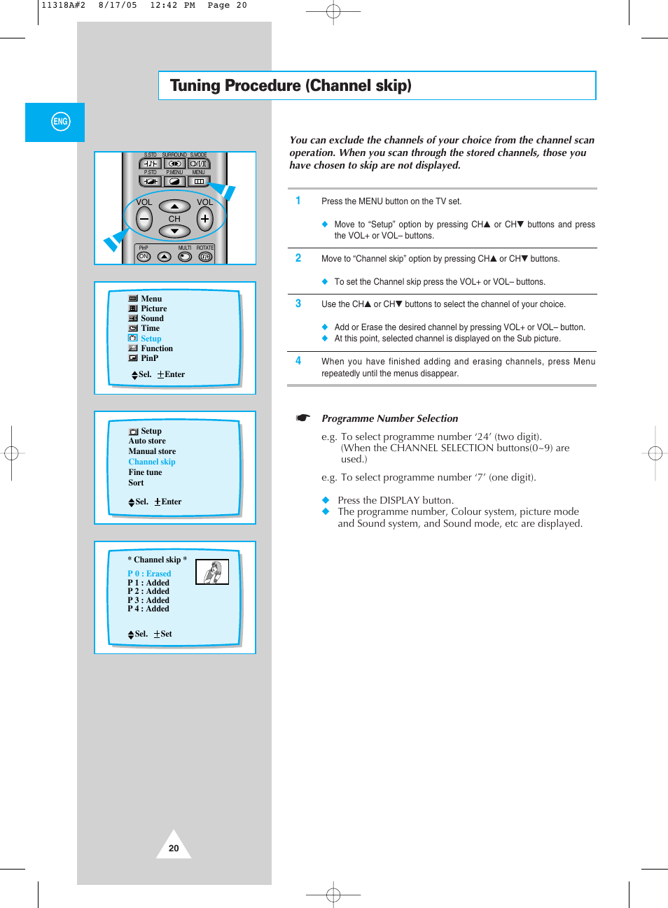 Tuning procedure (channel skip) | Samsung 521 User Manual | Page 20 / 40