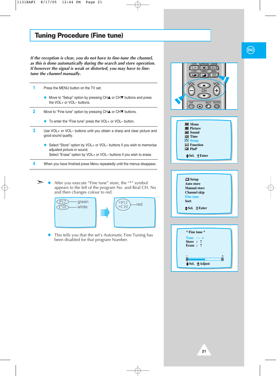 Tuning procedure (fine tune) | Samsung 521 User Manual | Page 21 / 40
