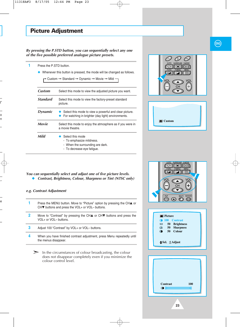 Picture adjustment | Samsung 521 User Manual | Page 23 / 40