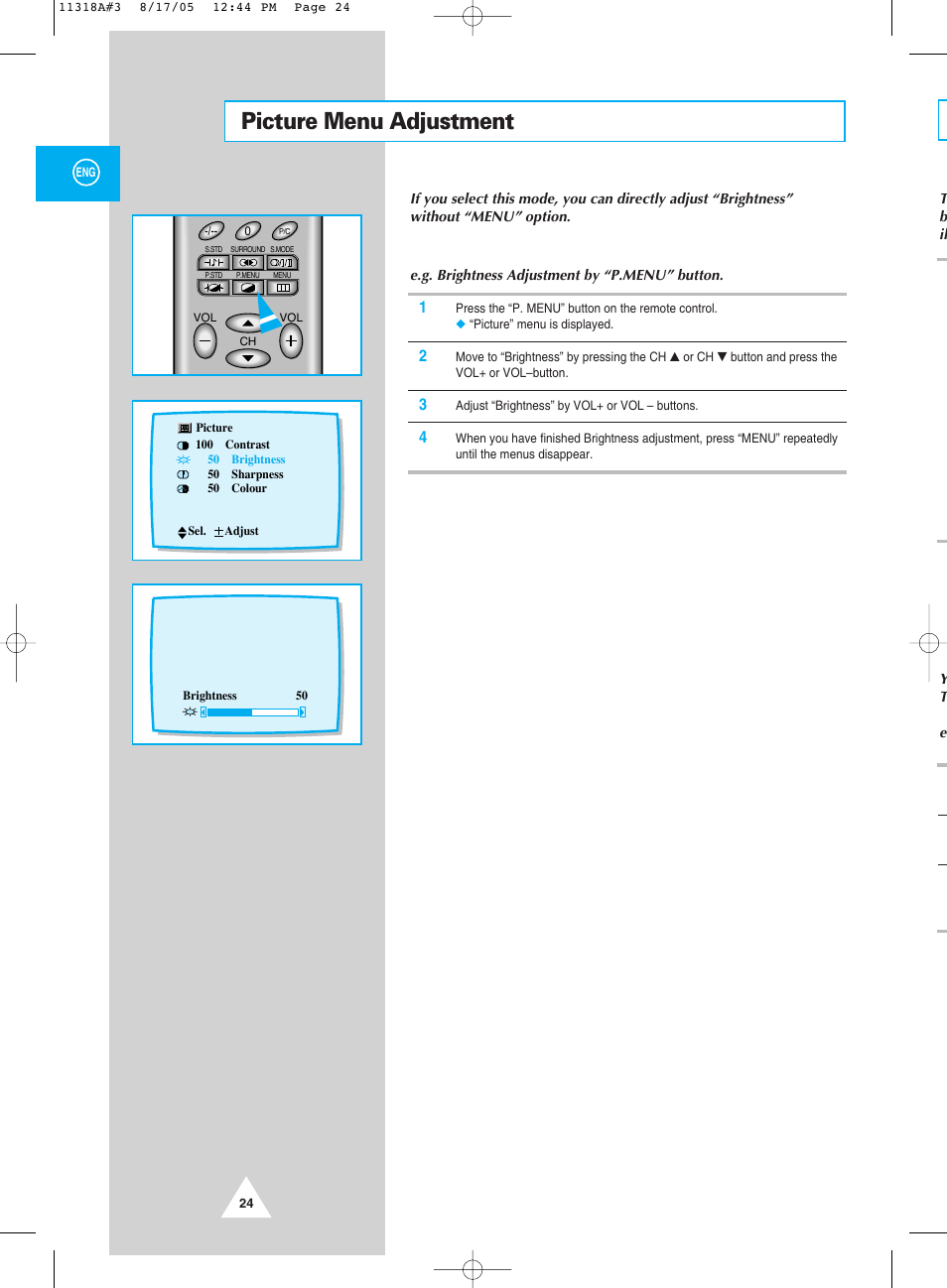 Picture menu adjustment | Samsung 521 User Manual | Page 24 / 40