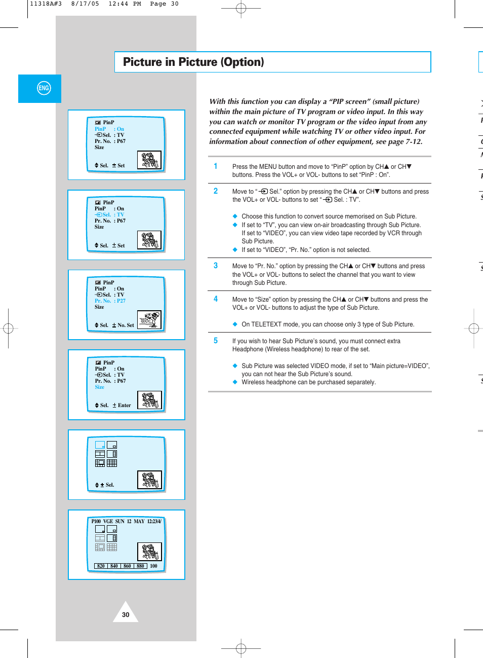Picture in picture (option) | Samsung 521 User Manual | Page 30 / 40