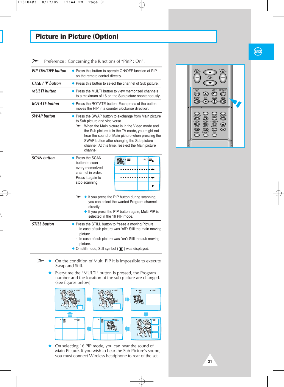Picture in picture (option) | Samsung 521 User Manual | Page 31 / 40