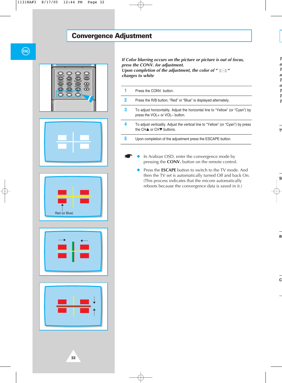 Convergence adjustment | Samsung 521 User Manual | Page 32 / 40