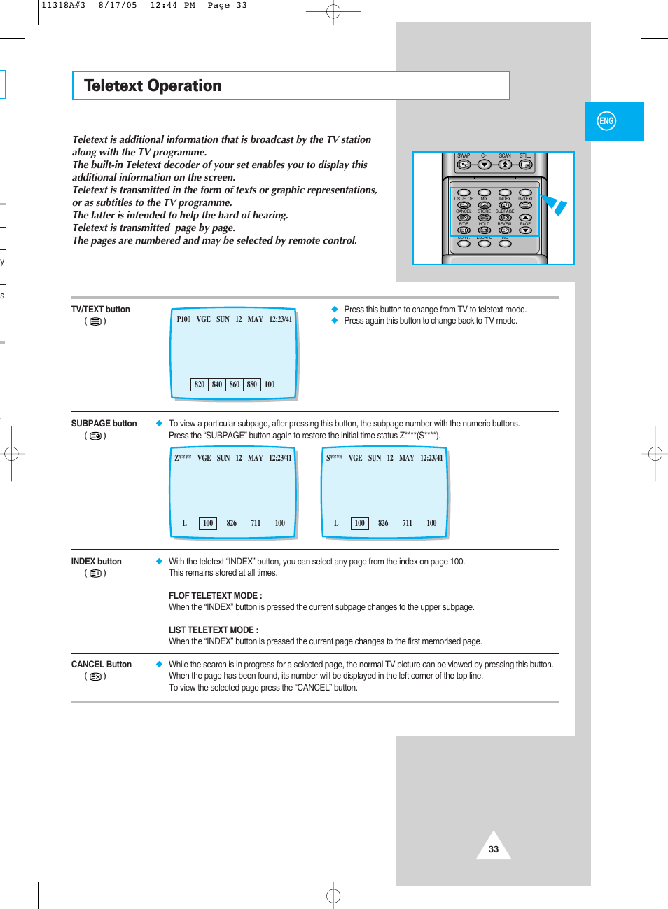 Teletext operation | Samsung 521 User Manual | Page 33 / 40