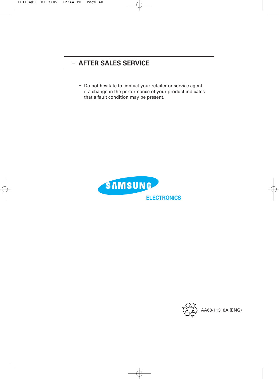 After sales service | Samsung 521 User Manual | Page 40 / 40