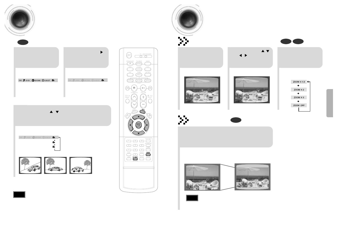 Angle function, Zoom function, 26 zoom function | 25 angle function, Zoom (screen enlarge) function, Aspect ratio | Samsung HT-DB1750 User Manual | Page 14 / 34