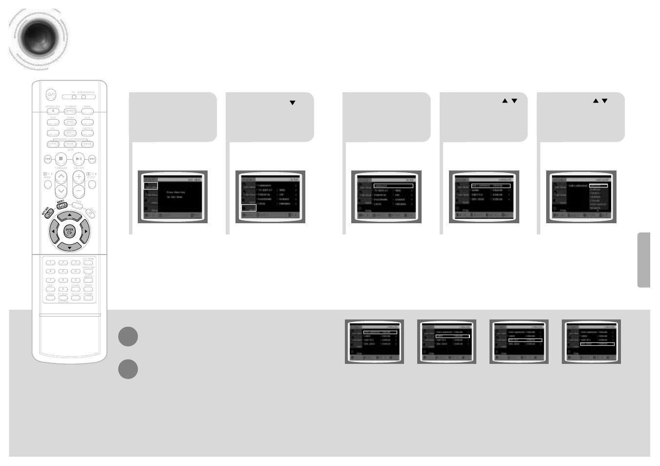 Setup, Setting the language | Samsung HT-DB1750 User Manual | Page 17 / 34