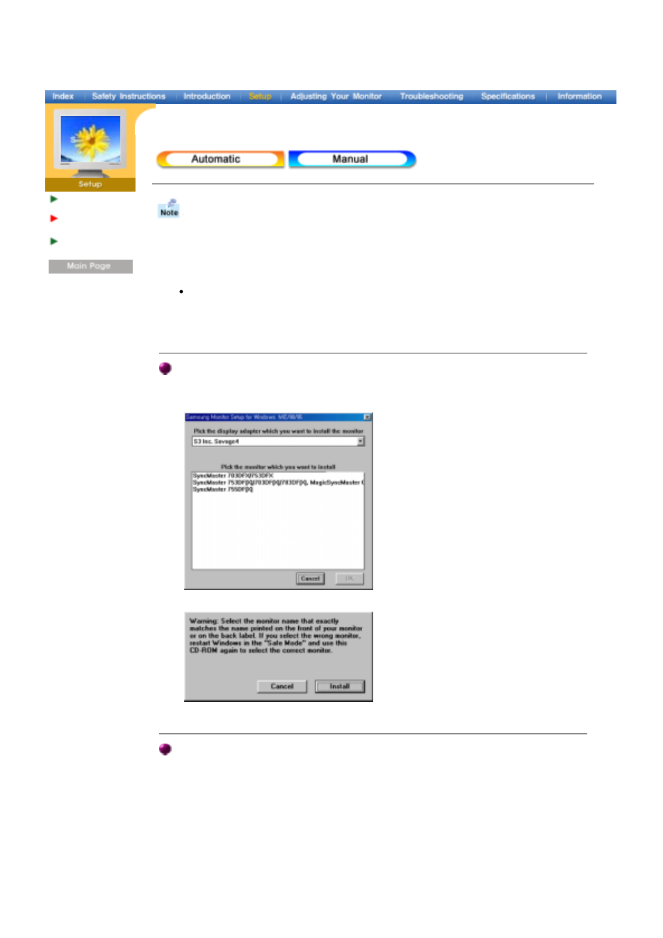 Installing the monitor driver, Automatic | Samsung 173P User Manual | Page 14 / 58