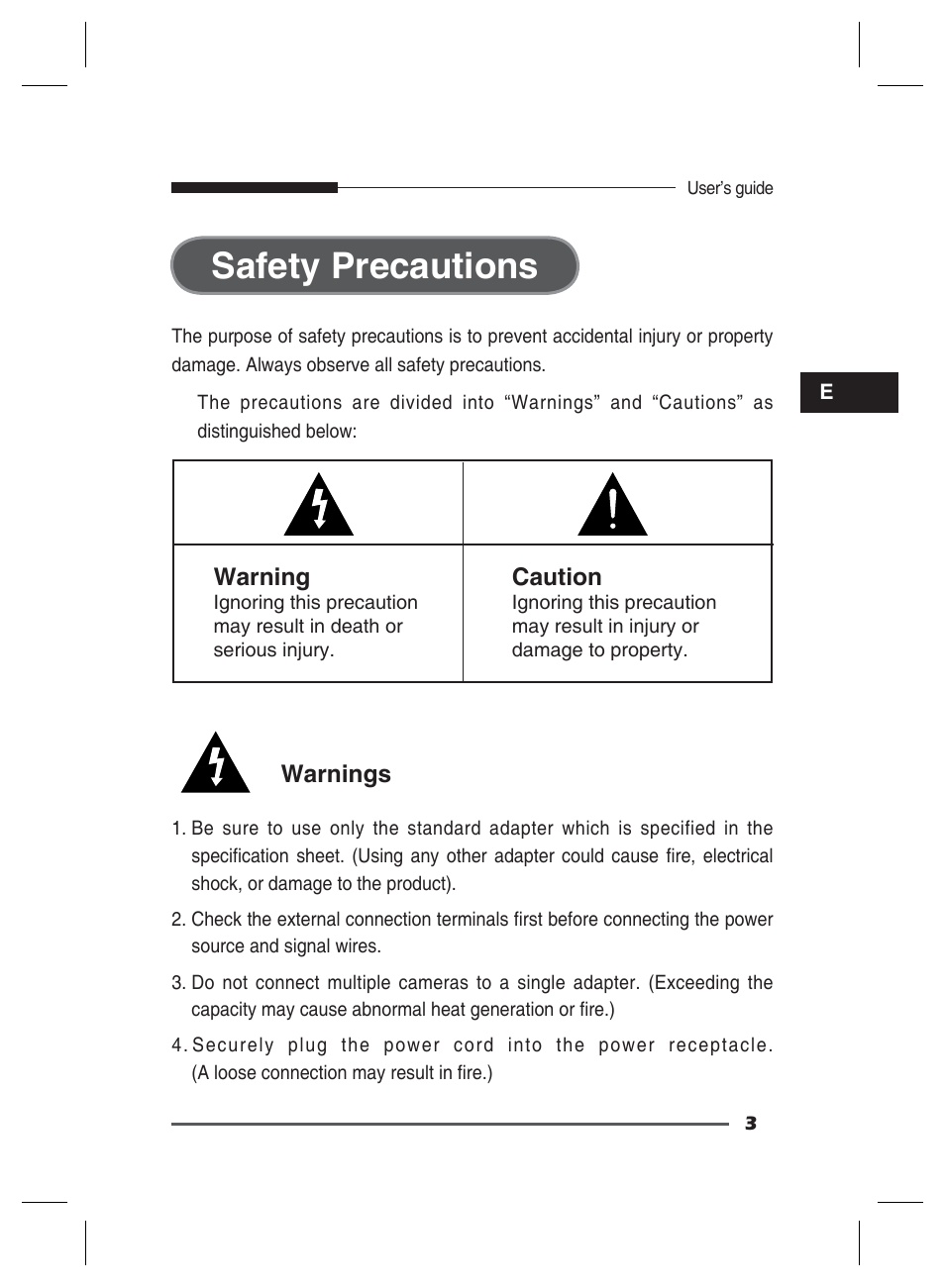 Safety precautions | Samsung SCC-B2311 User Manual | Page 3 / 28