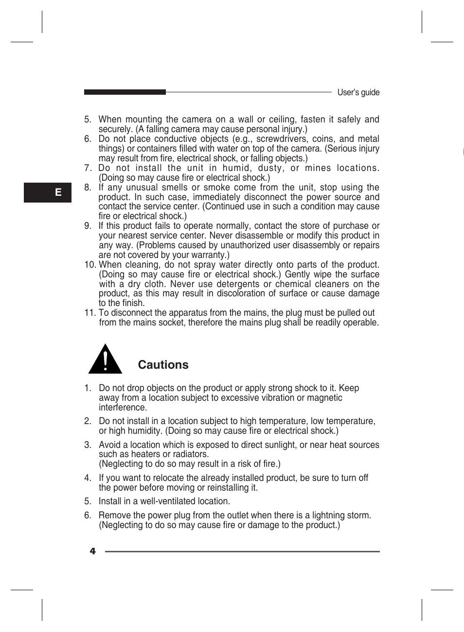 Cautions | Samsung SCC-B2311 User Manual | Page 4 / 28