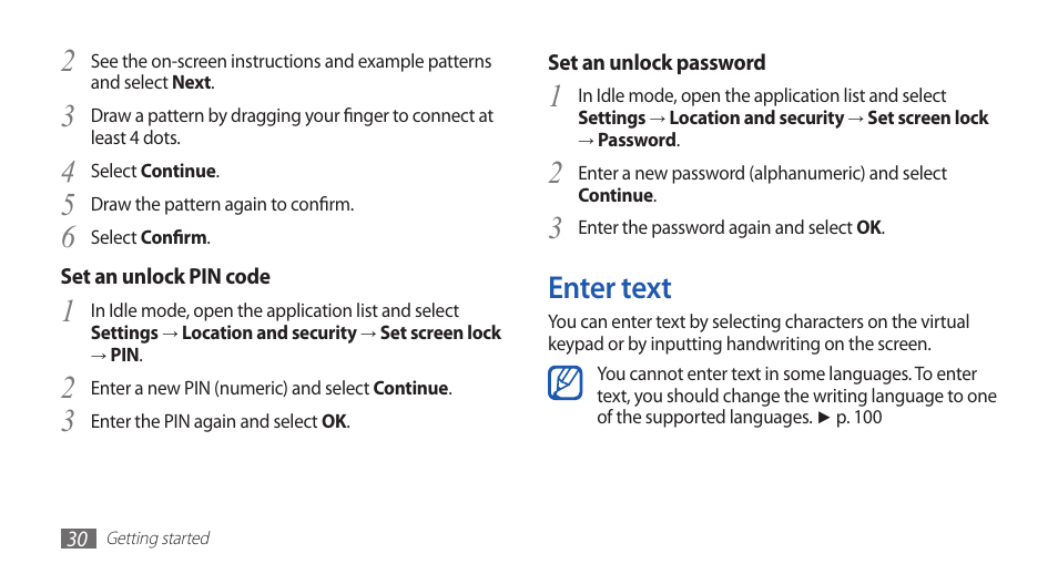 Enter text | Samsung GALAXY S YP-GS1 User Manual | Page 30 / 122