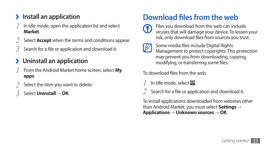 Download files from the web | Samsung GALAXY S YP-GS1 User Manual | Page 33 / 122