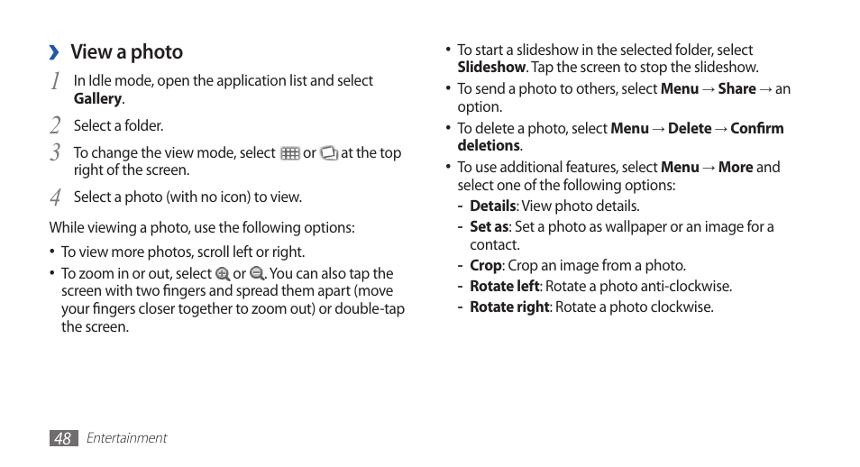 View a photo | Samsung GALAXY S YP-GS1 User Manual | Page 48 / 122